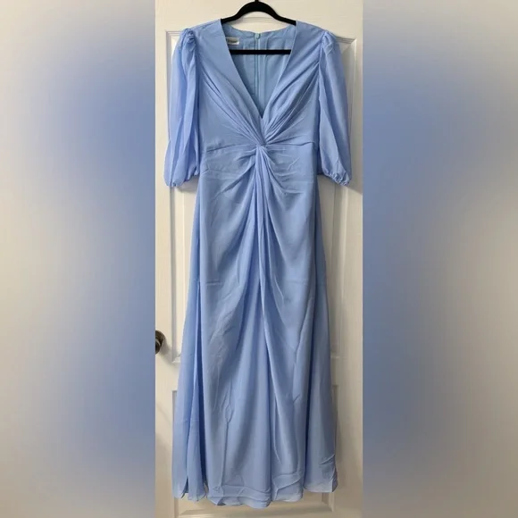 sachin and babi light blue dress A Line V Neck Spaghetti Straps Red Chiffon Long Prom Dresses with High –  morievent main image 0